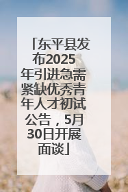 东平县发布2025年引进急需紧缺优秀青年人才初试公告，5月30日开展面谈