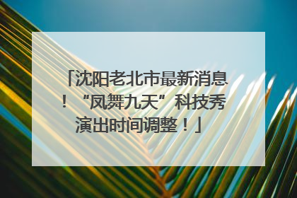 沈阳老北市最新消息！“凤舞九天”科技秀演出时间调整！