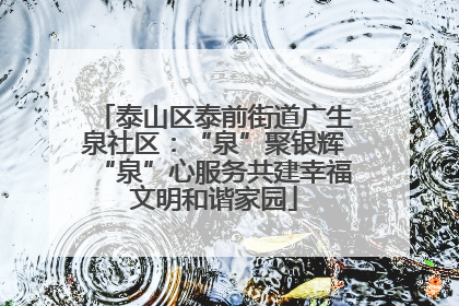 泰山区泰前街道广生泉社区：“泉”聚银辉“泉”心服务共建幸福文明和谐家园